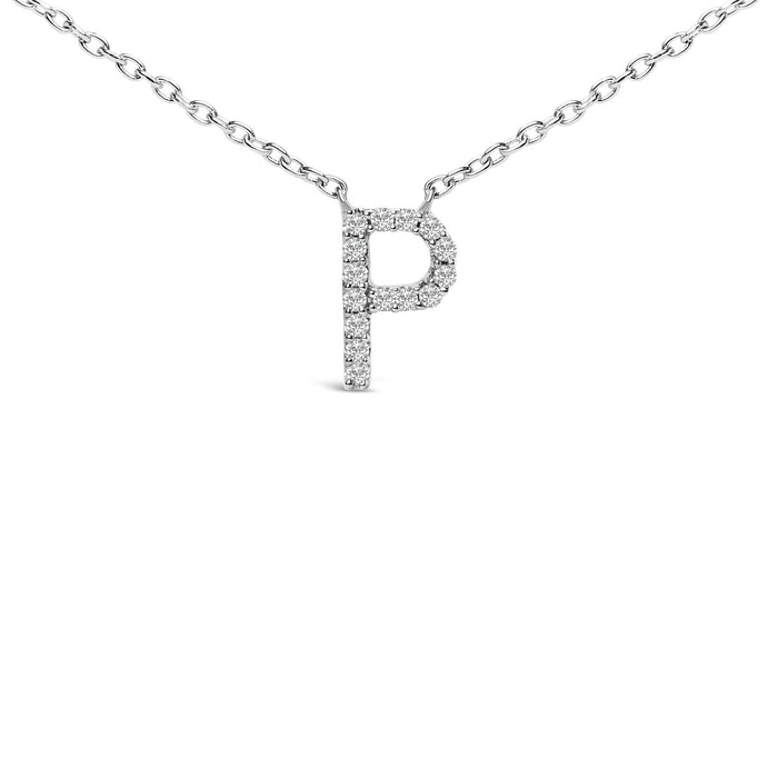 Collar con colgante de inicial A-Z en bloque con detalle de diamante en oro blanco de 10K, foto 37