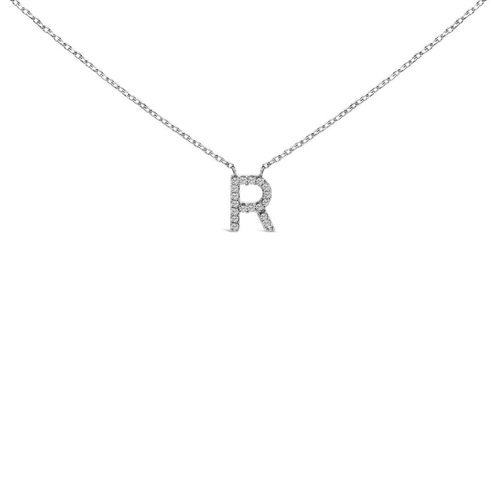 Collar con colgante de inicial A-Z en bloque con detalle de diamante en oro blanco de 10K, foto 9