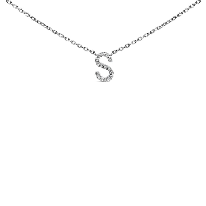 Collar con colgante de inicial A-Z en bloque con detalle de diamante en oro blanco de 10K, foto 8