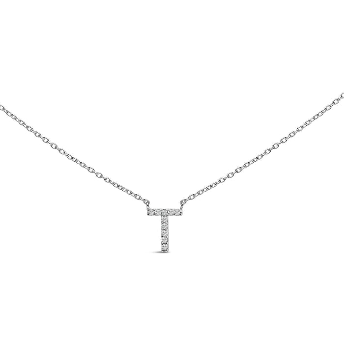 Collar con colgante de inicial A-Z en bloque con detalle de diamante en oro blanco de 10K, foto 7