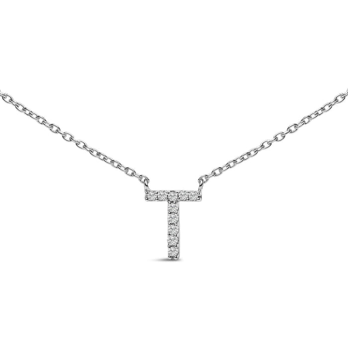 Collar con colgante de inicial A-Z en bloque con detalle de diamante en oro blanco de 10K, foto 33