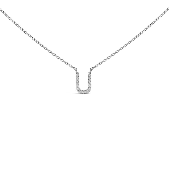 Collar con colgante de inicial A-Z en bloque con detalle de diamante en oro blanco de 10K, foto 6
