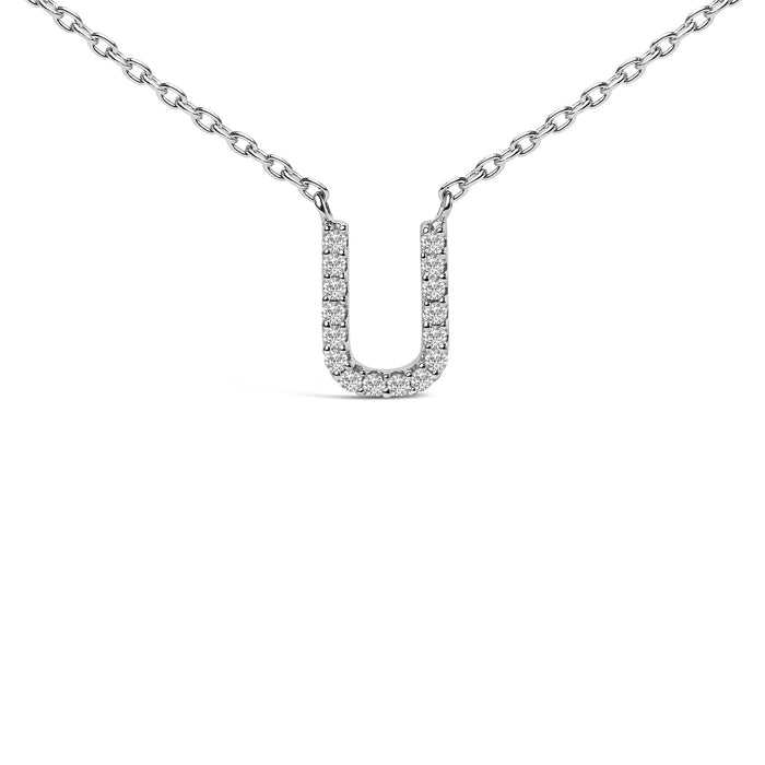 Collar con colgante de inicial A-Z en bloque con detalle de diamante en oro blanco de 10K, foto 32