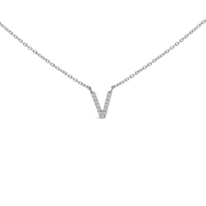 Collar con colgante de inicial A-Z en bloque con detalle de diamante en oro blanco de 10K, foto 5