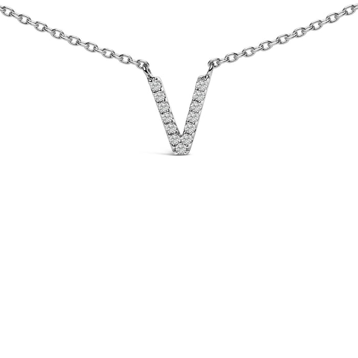 Collar con colgante de inicial A-Z en bloque con detalle de diamante en oro blanco de 10K, foto 31
