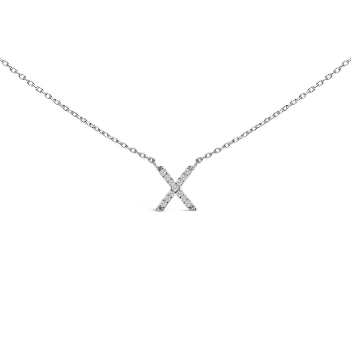 Collar con colgante de inicial A-Z en bloque con detalle de diamante en oro blanco de 10K, foto 3