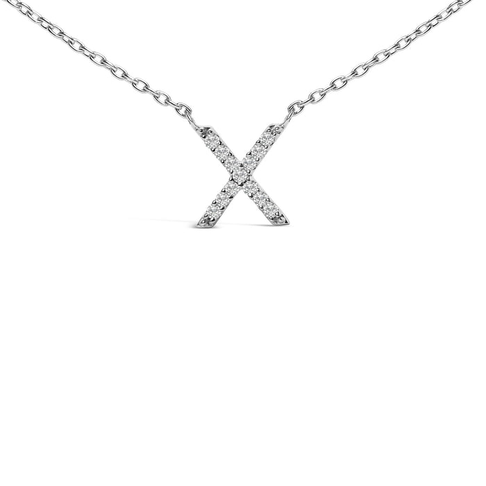 Collar con colgante de inicial A-Z en bloque con detalle de diamante en oro blanco de 10K, foto 29