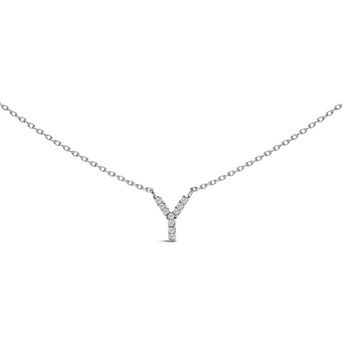 Collar con colgante de inicial A-Z en bloque con detalle de diamante en oro blanco de 10K, foto 2