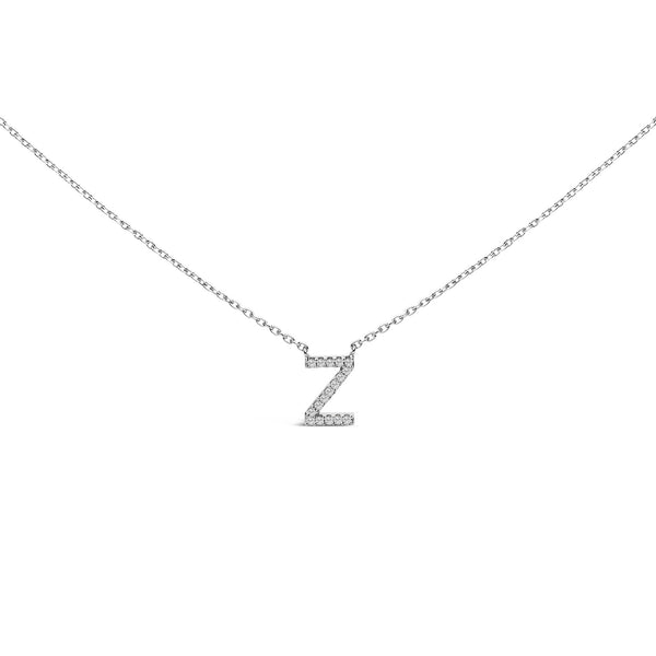 Diamond Accent A-Z Block Initial Pendant Necklace in 10K White Gold, photo 1