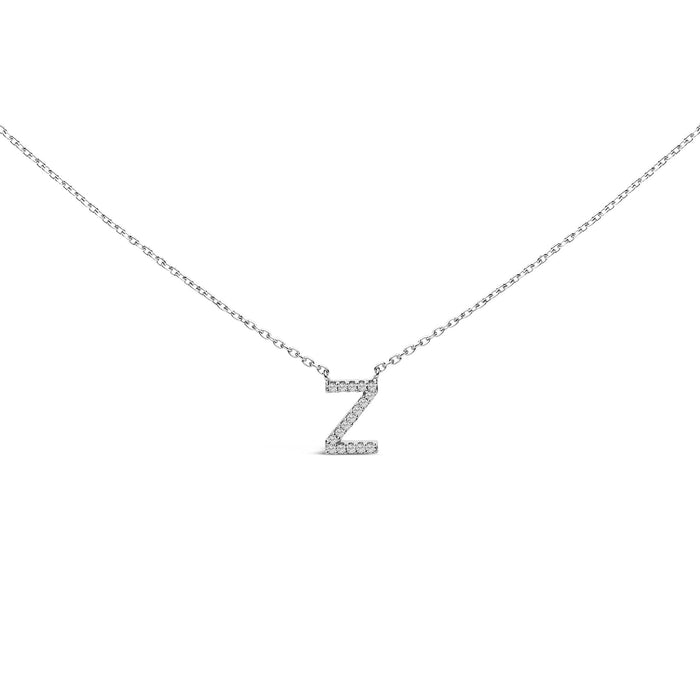 Collar con colgante de inicial A-Z en bloque con detalle de diamante en oro blanco de 10K, foto 1
