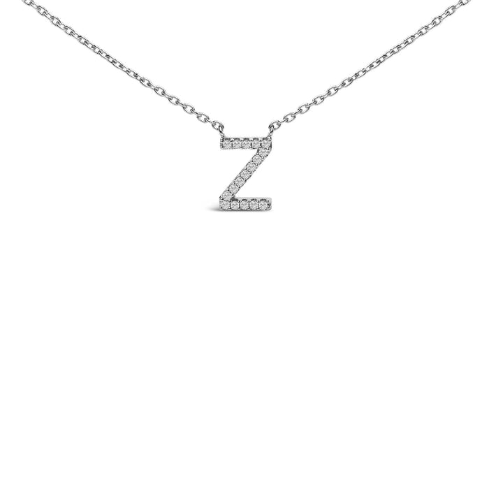 Collar con colgante de inicial A-Z en bloque con detalle de diamante en oro blanco de 10K, foto 27