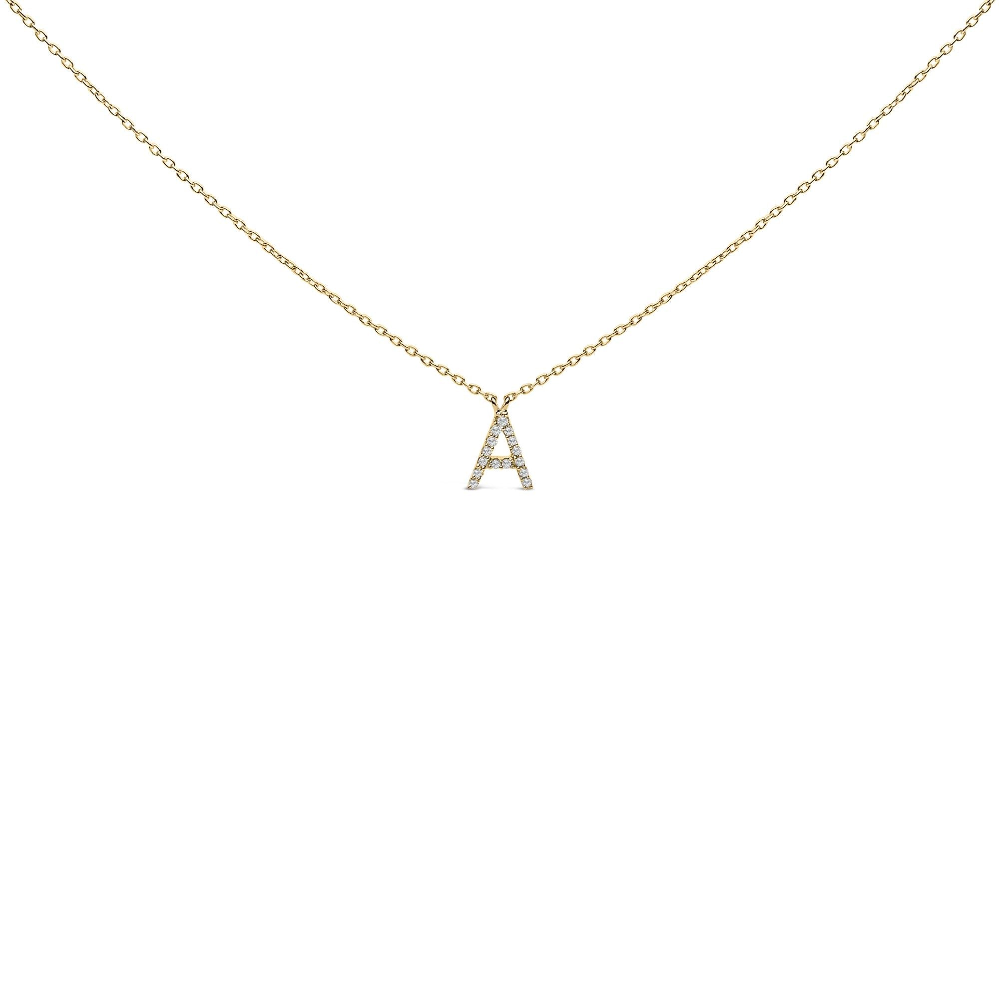 Collar con colgante de inicial A-Z en letra de molde con detalle de diamante en oro amarillo de 10K, foto 26