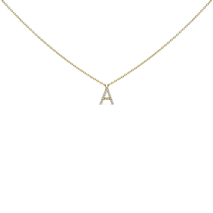 Collar con colgante de inicial A-Z en letra de molde con detalle de diamante en oro amarillo de 10K, foto 26