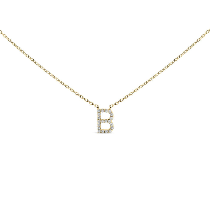 Collar con colgante de inicial A-Z en letra de molde con detalle de diamante en oro amarillo de 10K, foto 25