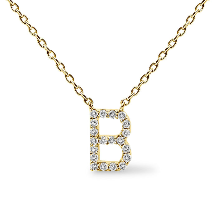 Collar con colgante de inicial A-Z en letra de molde con detalle de diamante en oro amarillo de 10K, foto 51