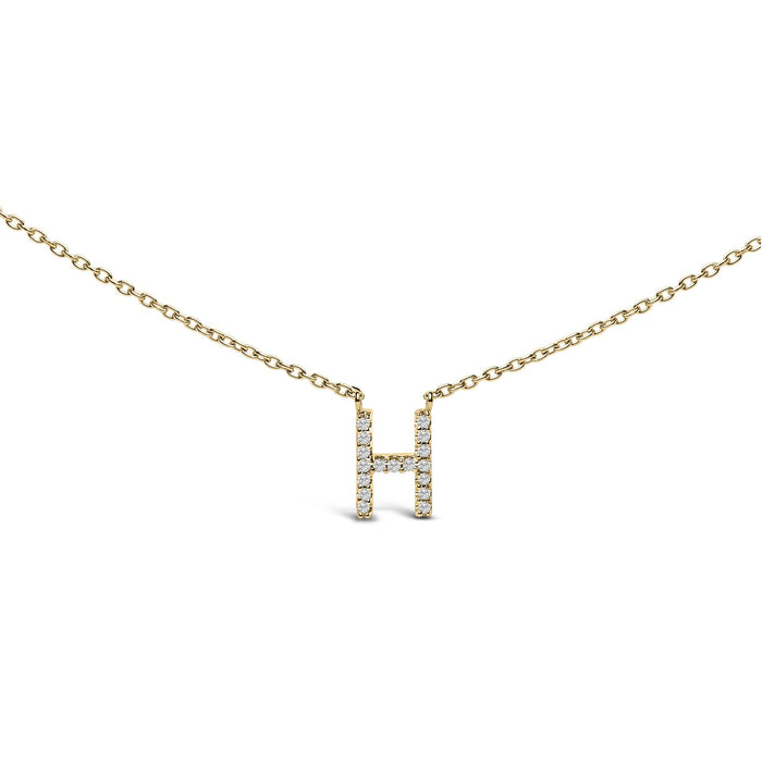 Collar con colgante de inicial A-Z en letra de molde con detalle de diamante en oro amarillo de 10K, foto 19