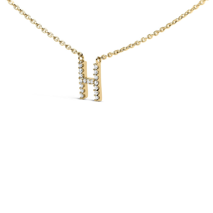 Collar con colgante de inicial A-Z en letra de molde con detalle de diamante en oro amarillo de 10K