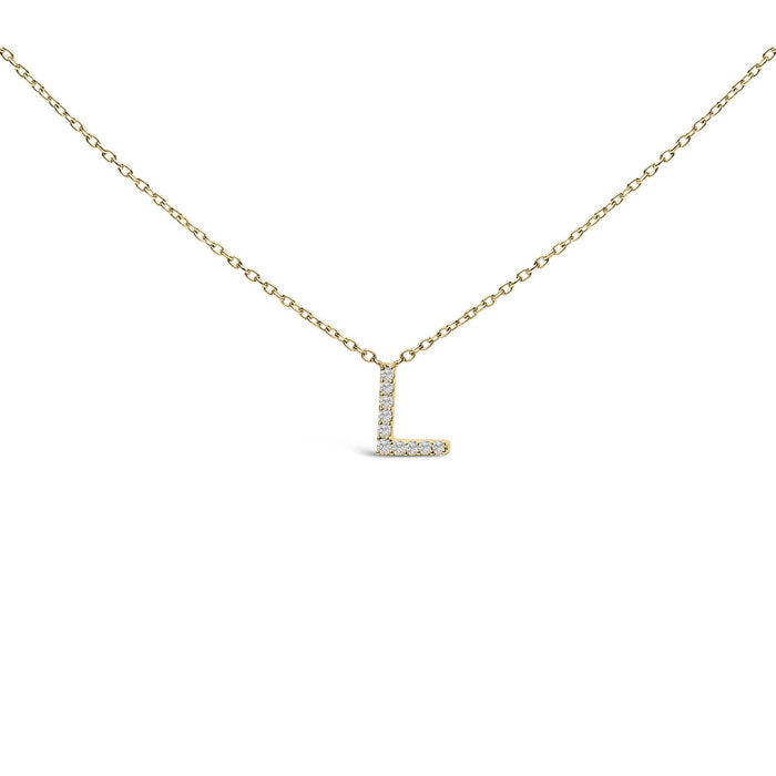 Collar con colgante de inicial A-Z en letra de molde con detalle de diamante en oro amarillo de 10K, foto 15