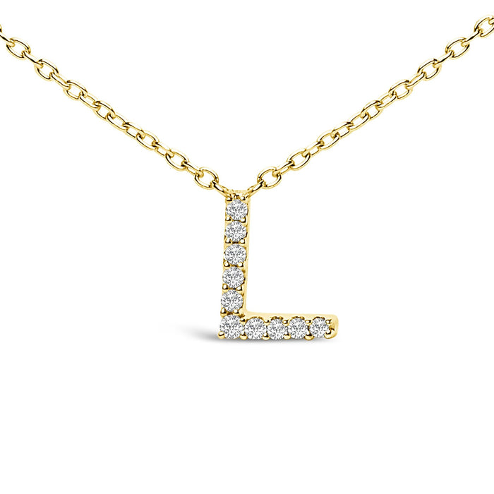 Collar con colgante de inicial A-Z en letra de molde con detalle de diamante en oro amarillo de 10K, foto 41
