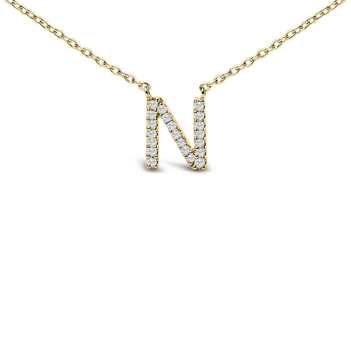Collar con colgante de inicial A-Z en letra de molde con detalle de diamante en oro amarillo de 10K, foto 39