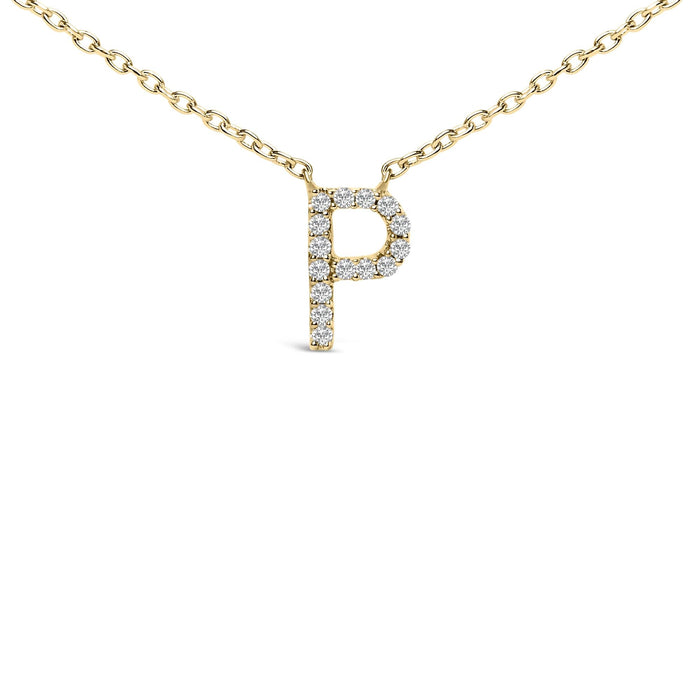 Collar con colgante de inicial A-Z en letra de molde con detalle de diamante en oro amarillo de 10K, foto 37