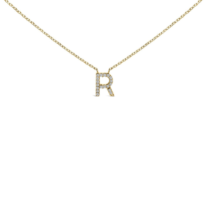 Collar con colgante de inicial A-Z en letra de molde con detalle de diamante en oro amarillo de 10K, foto 9