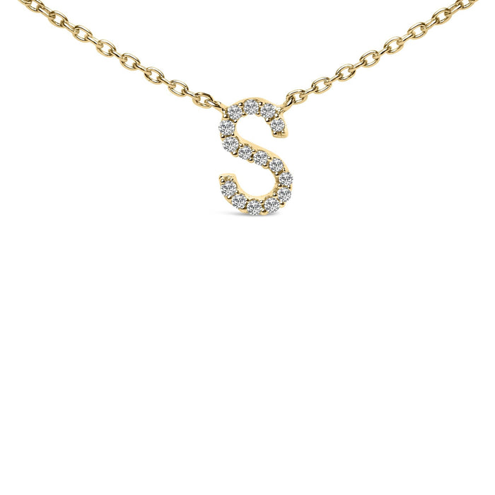 Collar con colgante de inicial A-Z en letra de molde con detalle de diamante en oro amarillo de 10K, foto 34