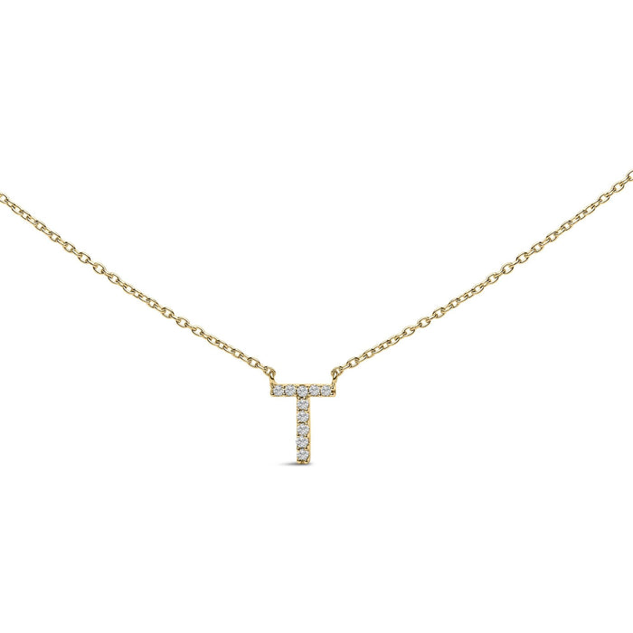 Collar con colgante de inicial A-Z en letra de molde con detalle de diamante en oro amarillo de 10K, foto 7