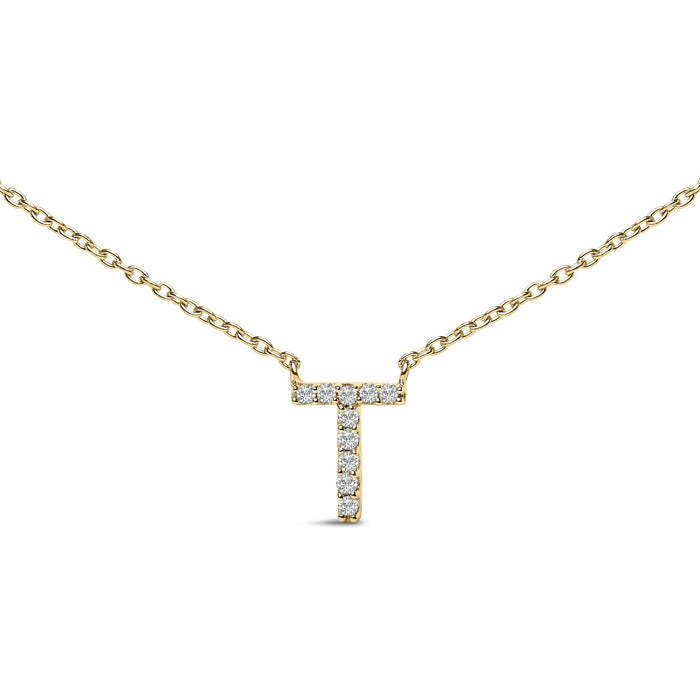 Collar con colgante de inicial A-Z en letra de molde con detalle de diamante en oro amarillo de 10K, foto 33