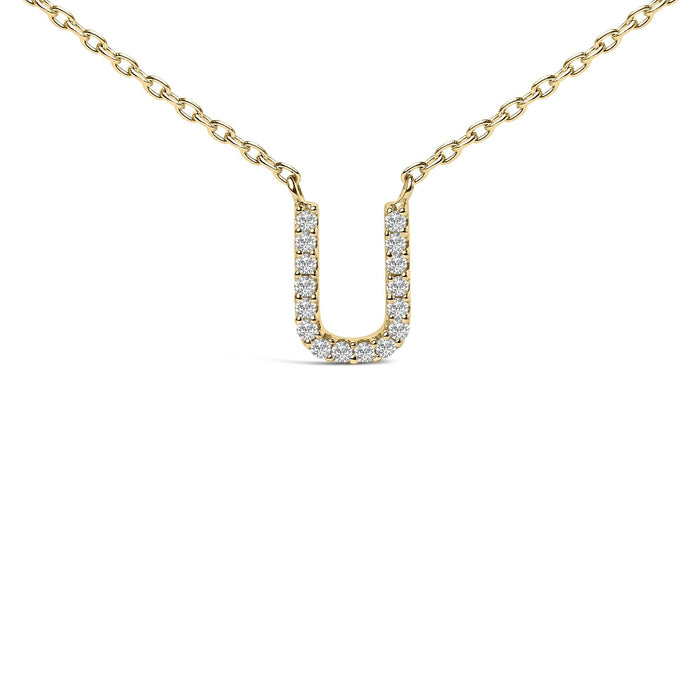 Collar con colgante de inicial A-Z en letra de molde con detalle de diamante en oro amarillo de 10K, foto 32