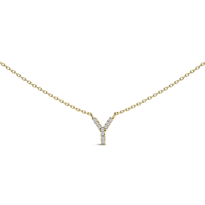 Collar con colgante de inicial A-Z en letra de molde con detalle de diamante en oro amarillo de 10K, foto 2