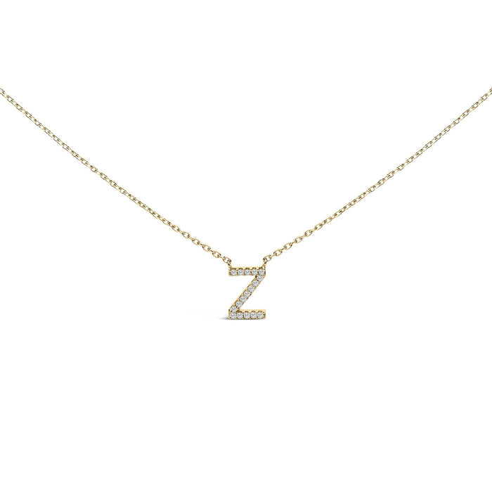 Collar con colgante de inicial A-Z en letra de molde con detalle de diamante en oro amarillo de 10K, foto 1