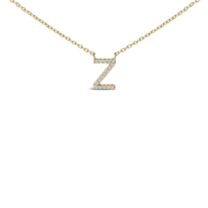 Collar con colgante de inicial A-Z en letra de molde con detalle de diamante en oro amarillo de 10K, foto 27