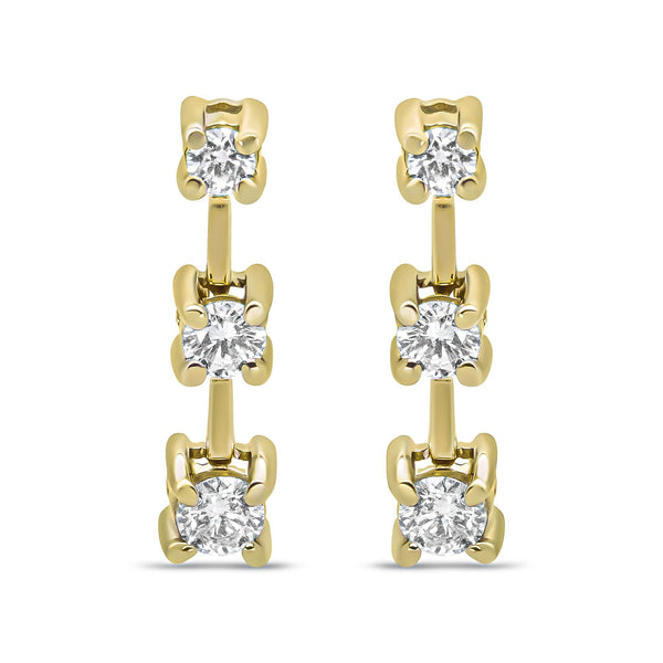 Aretes de botón colgantes de 3 piedras pasado, presente y futuro con diamantes de 0.5 ct. p.t. en oro de 14K, foto 2