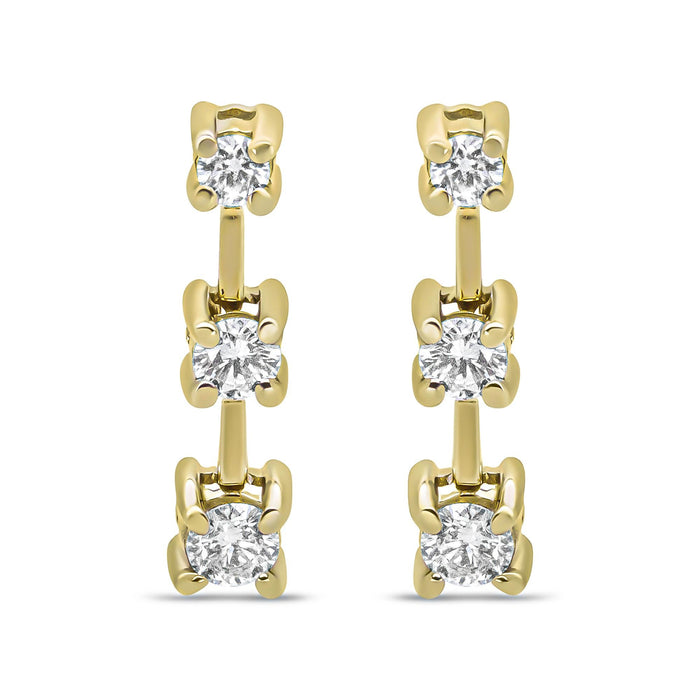 0.5 Ct. T.W. Round Diamond 3 Stone Graduated Linear Drop Past, Present and Future Stud Earrings in 14K Gold, photo 2