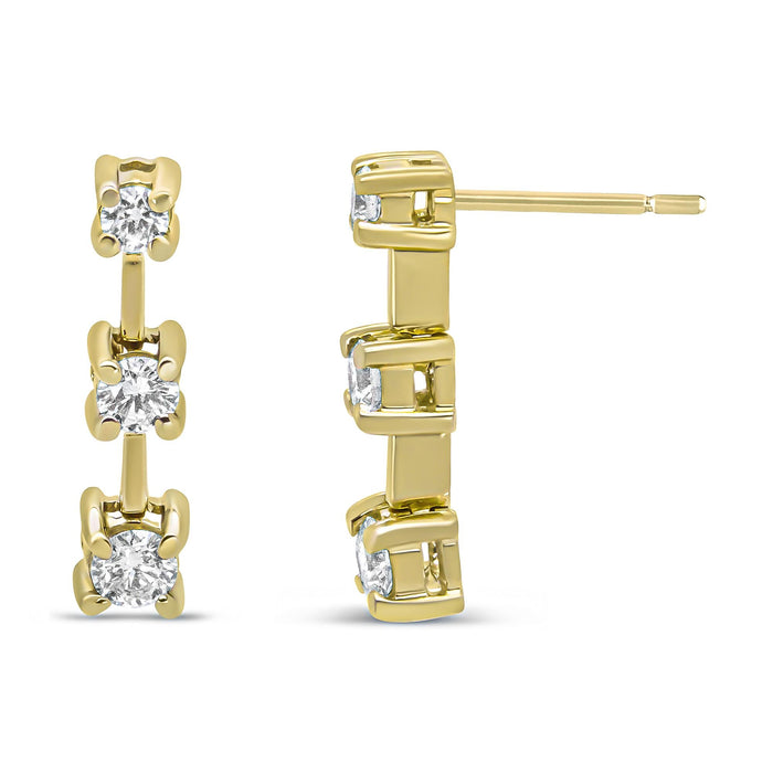 0.5 Ct. T.W. Round Diamond 3 Stone Graduated Linear Drop Past, Present and Future Stud Earrings in 14K Gold, photo 4