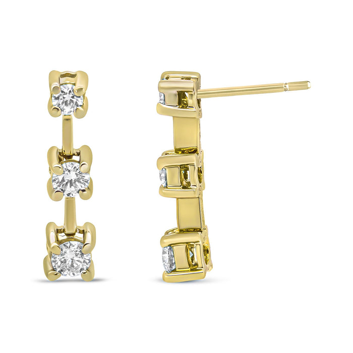 0.5 Ct. T.W. Round Diamond 3 Stone Graduated Linear Drop Past, Present and Future Stud Earrings in 14K Gold, photo 5