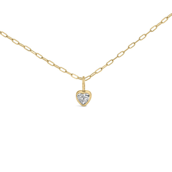 Collar con colgante solitario de corazón de bisel con diamante de 1/5 ct. p.t. y cadena paperclip en oro amarillo de 14K, foto 1