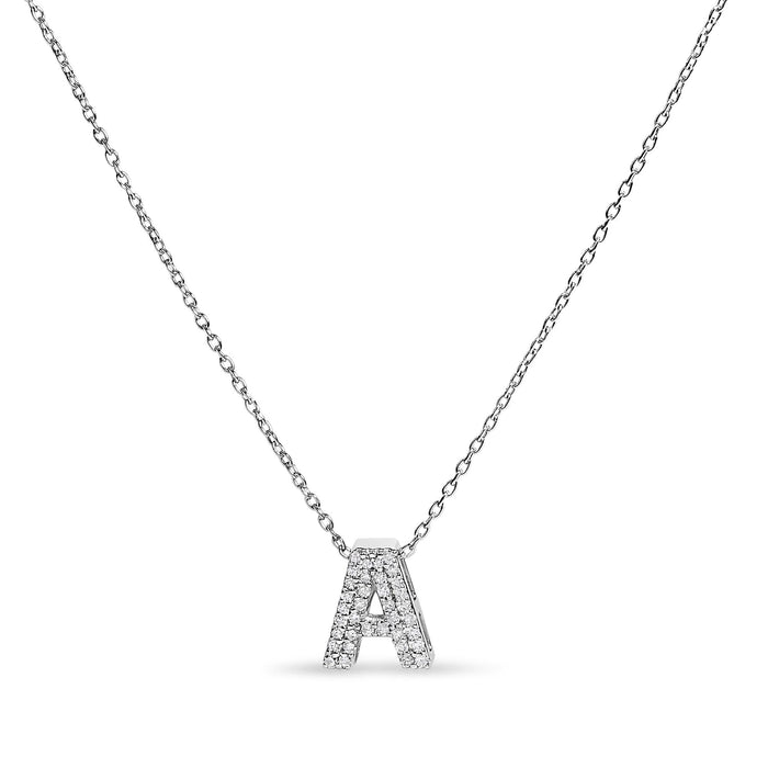 Diamond Accent A-Z Initial Bubble Pendant Necklace in 10K White Gold, photo 26