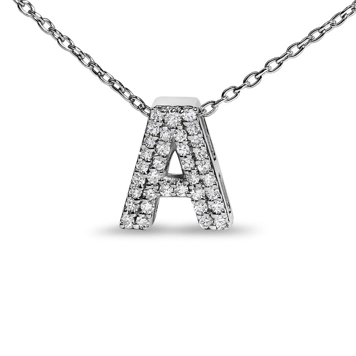 Diamond Accent A-Z Initial Bubble Pendant Necklace in 10K White Gold, photo 52