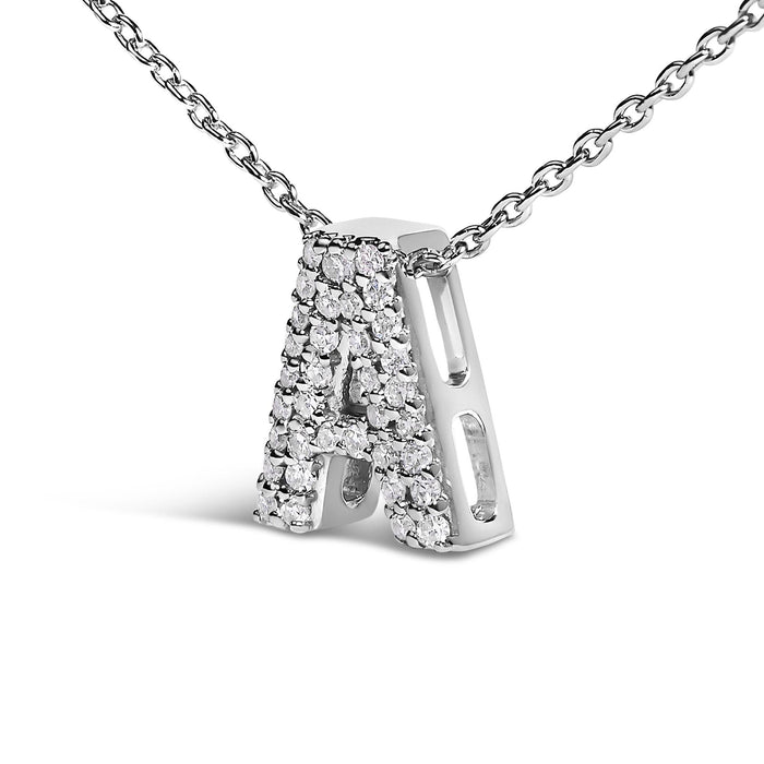 Diamond Accent A-Z Initial Bubble Pendant Necklace in 10K White Gold