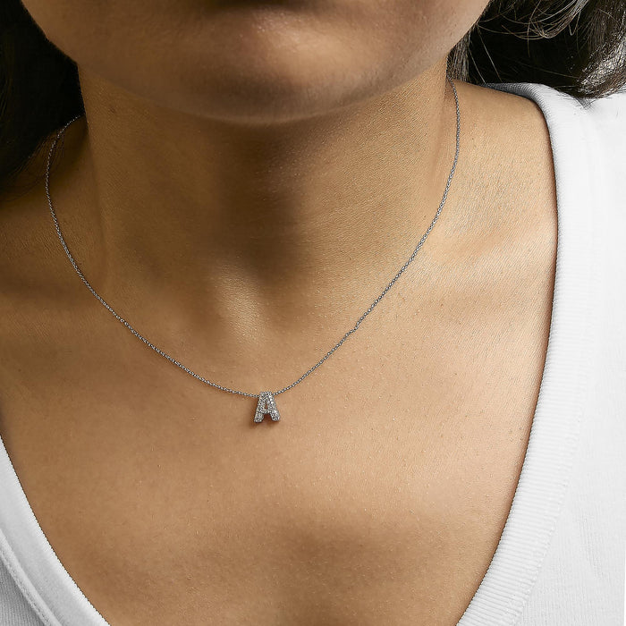 Diamond Accent A-Z Initial Bubble Pendant Necklace in 10K White Gold