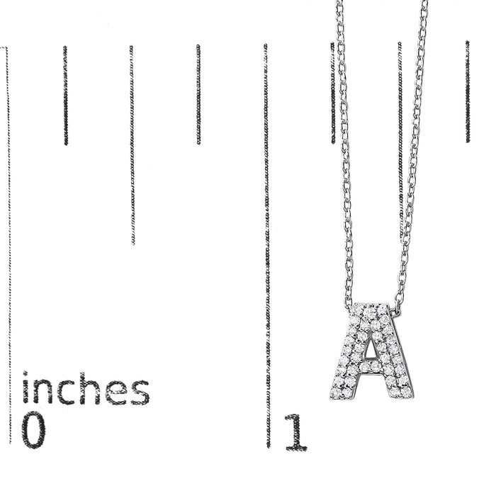 Diamond Accent A-Z Initial Bubble Pendant Necklace in 10K White Gold