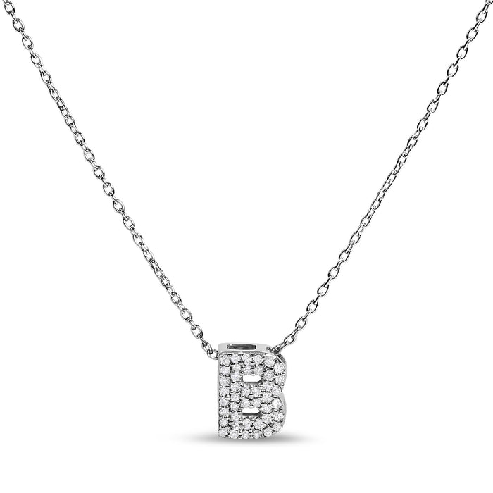 Diamond Accent A-Z Initial Bubble Pendant Necklace in 10K White Gold, photo 25