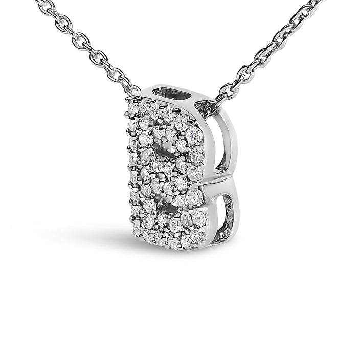 Diamond Accent A-Z Initial Bubble Pendant Necklace in 10K White Gold