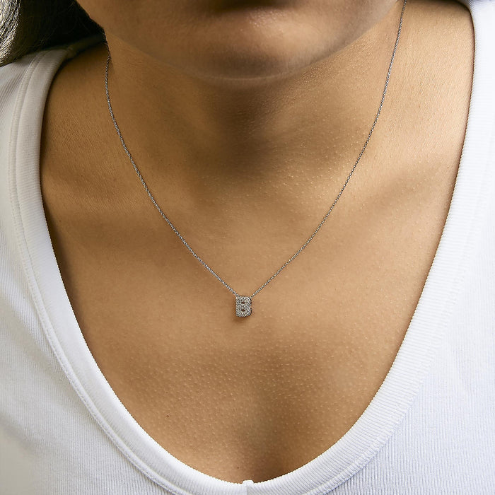 Diamond Accent A-Z Initial Bubble Pendant Necklace in 10K White Gold