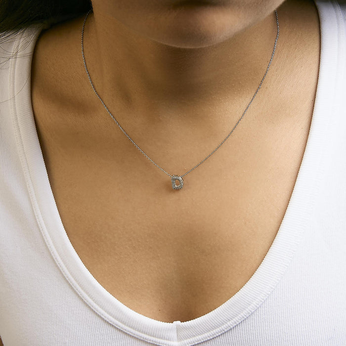 Diamond Accent A-Z Initial Bubble Pendant Necklace in 10K White Gold