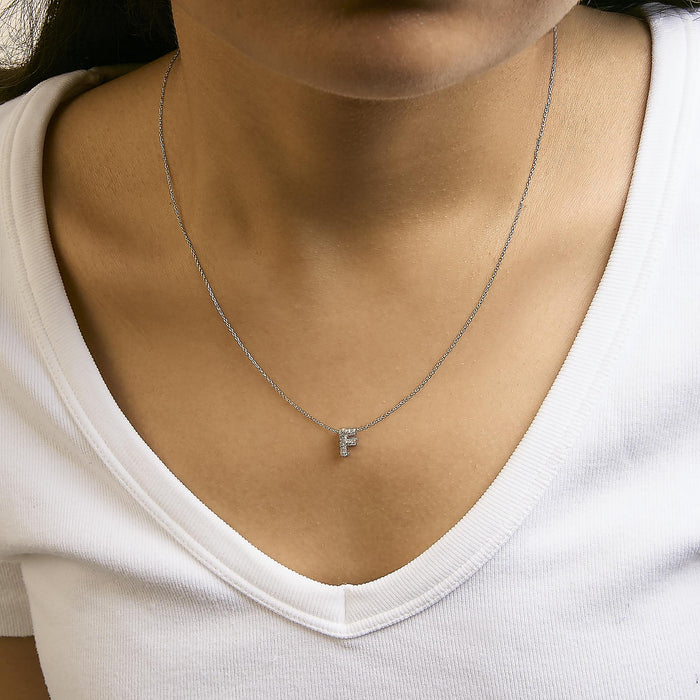Diamond Accent A-Z Initial Bubble Pendant Necklace in 10K White Gold