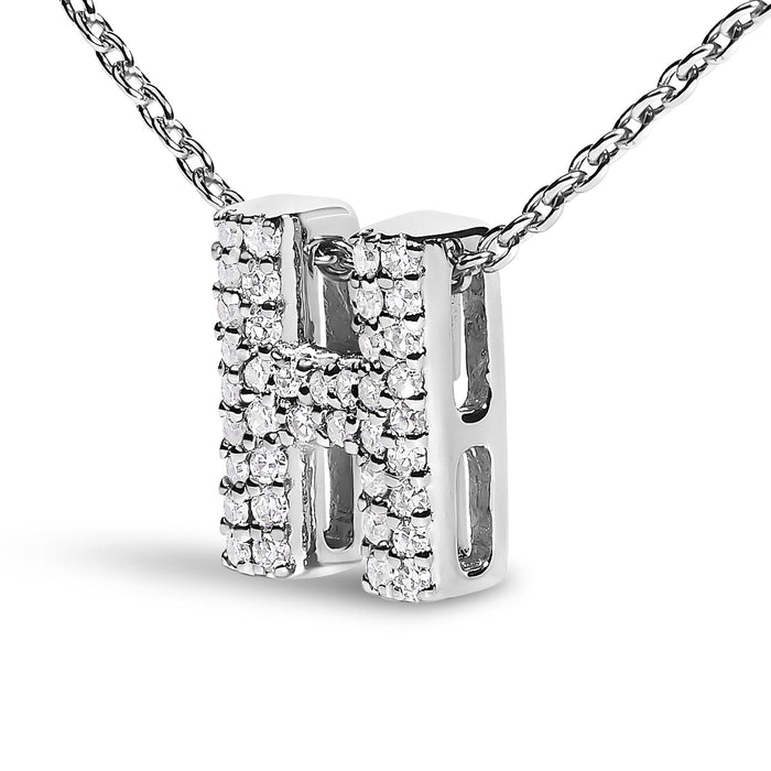 Diamond Accent A-Z Initial Bubble Pendant Necklace in 10K White Gold