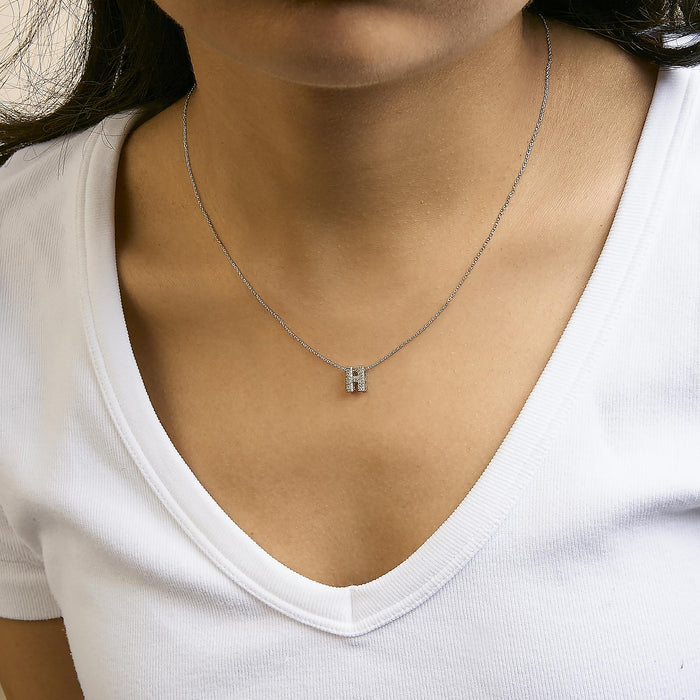 Diamond Accent A-Z Initial Bubble Pendant Necklace in 10K White Gold